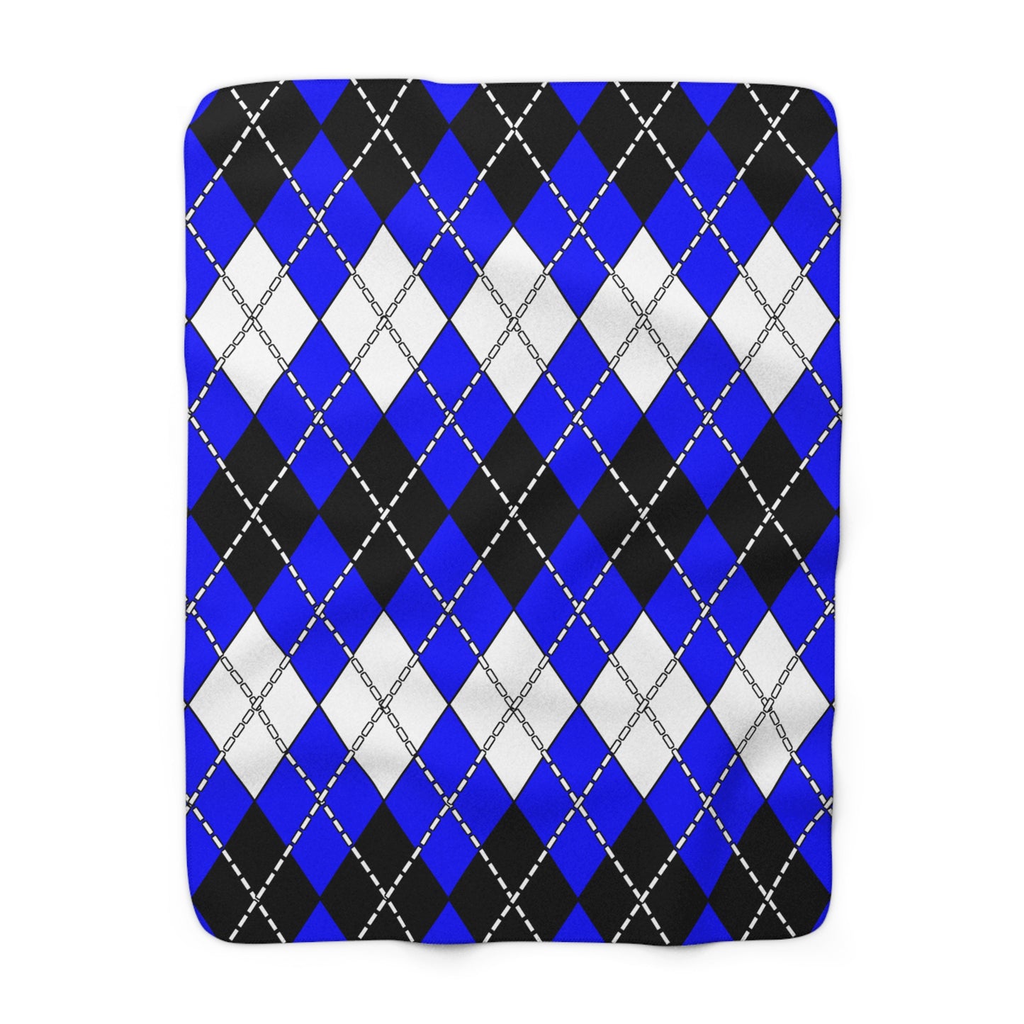 Blue, Black, White Retro Argyle Blanket Throw