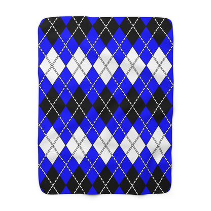 Blue, Black, White Retro Argyle Blanket Throw