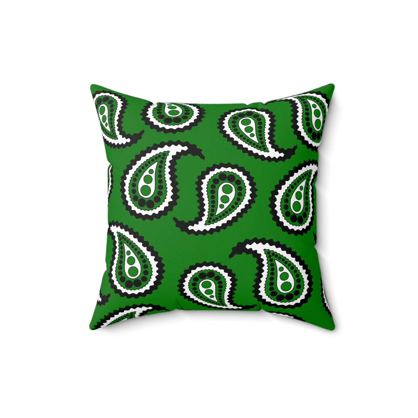 Green, Black, White Retro Paisley Cushion Pillow