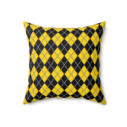 Gold, Black Retro Argyle Cushion Pillow