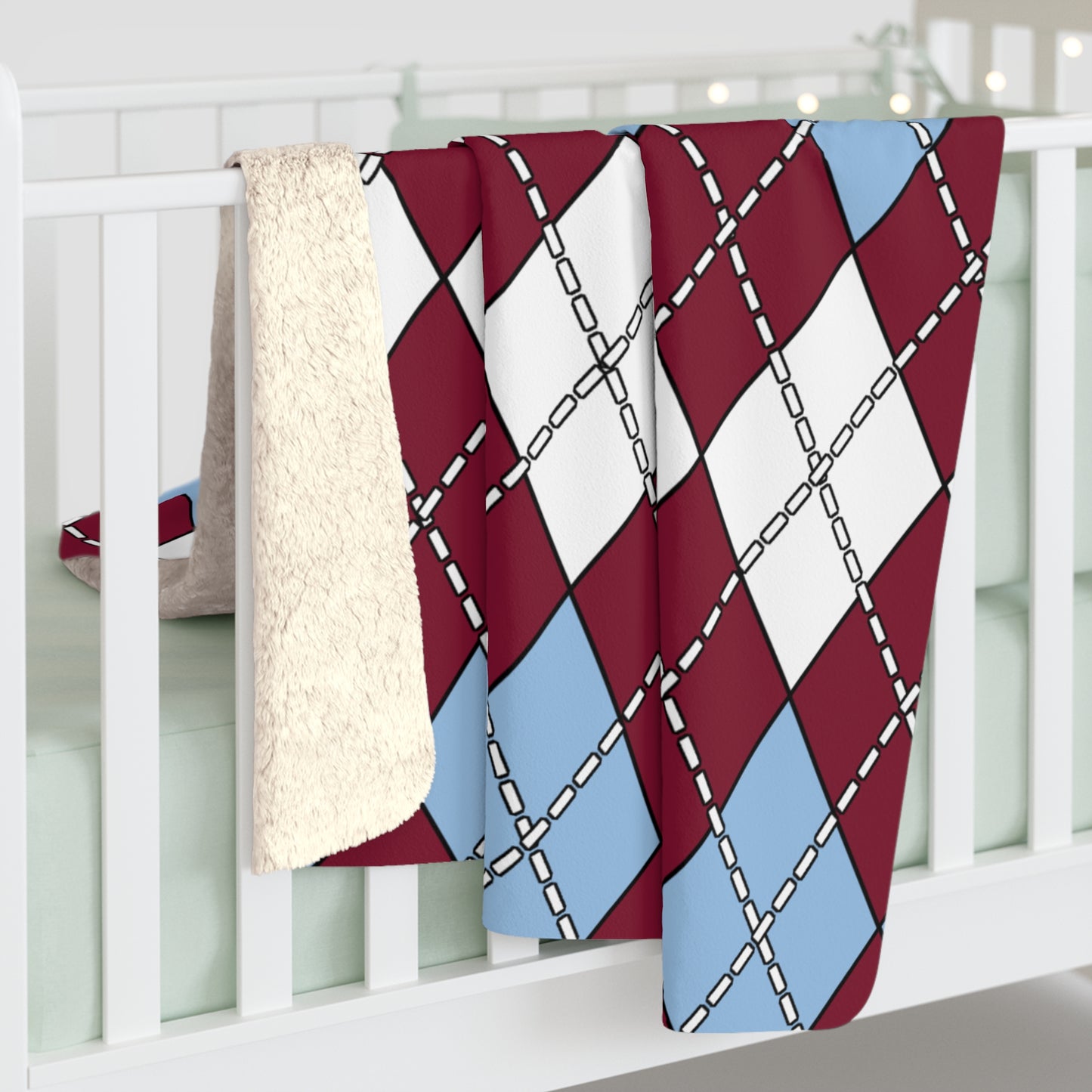 Claret, Blue, White Retro Argyle Blanket Throw