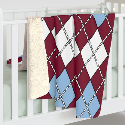 Claret, Blue, White Retro Argyle Blanket Throw