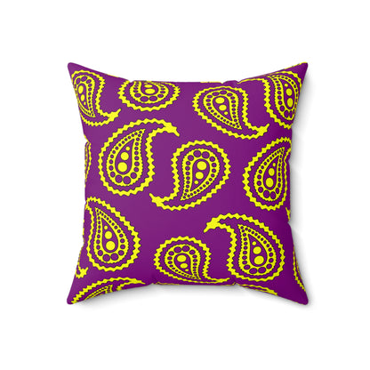 Purple, Yellow Retro Paisley Cushion Pillow