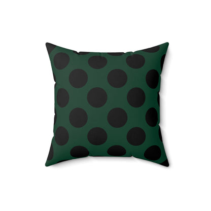 Dark Green, Black Retro Polka Dots Cushion Pillow