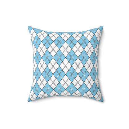Sky Blue, White Retro Argyle Cushion Pillow