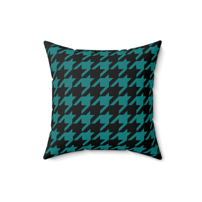 Teal, Black Retro Houndstooth Cushion Pillow