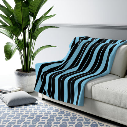 Sky Blue, Black Retro Stripes Blanket Throw