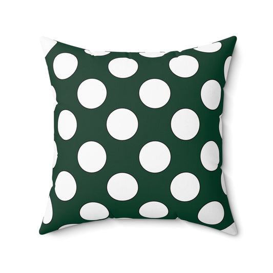Dark Green, White Retro Polka Dots Cushion Pillow