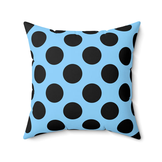 Light Blue, Black Retro Polka Dots Cushion Pillow