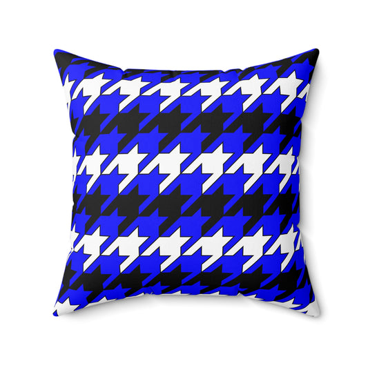 Blue, Black, White Retro Houndstooth Cushion Pillow