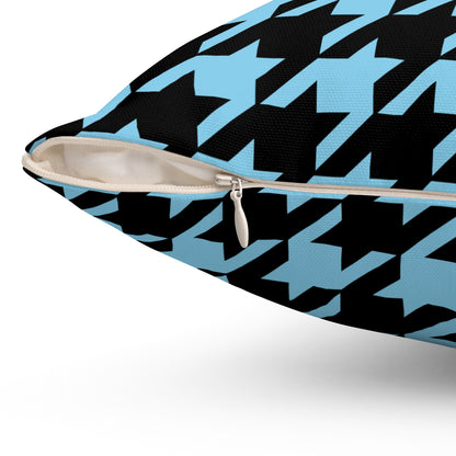 Sky Blue, Black Retro Houndstooth Cushion Pillow