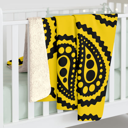 Gold, Black Retro Paisley Blanket Throw