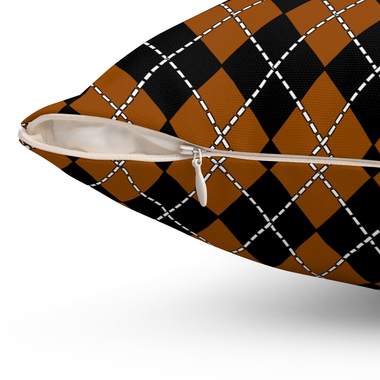 Brown, Black Retro Argyle Cushion Pillow