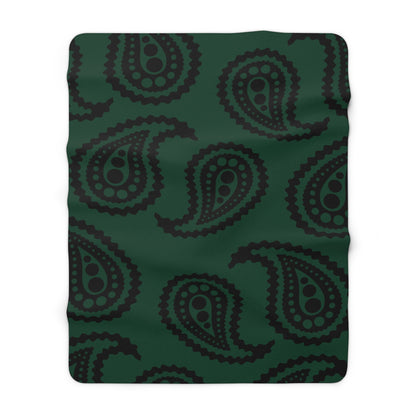 Dark Green, Black Retro Paisley Blanket Throw