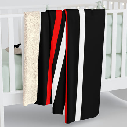Black, White, Red Retro Stripes Blanket Throw
