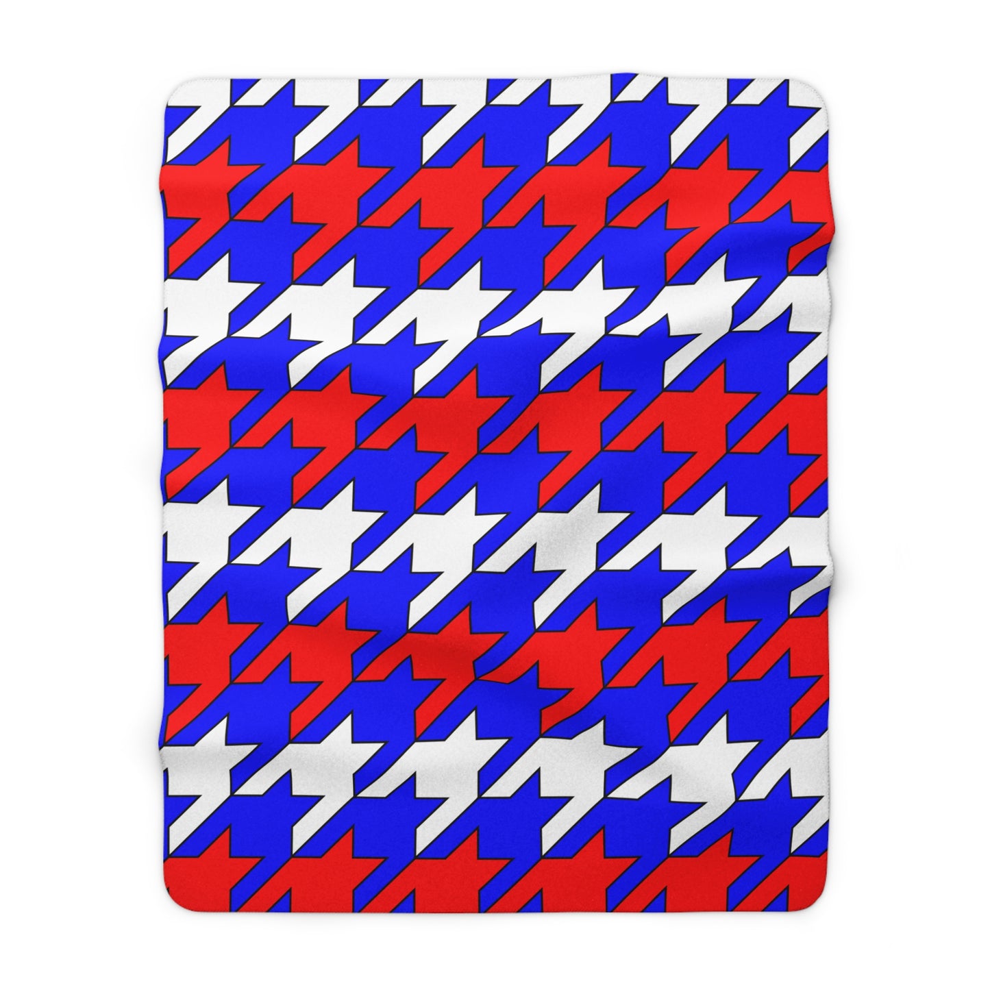 Blue, White, Red Retro Houndstooth Blanket Throw