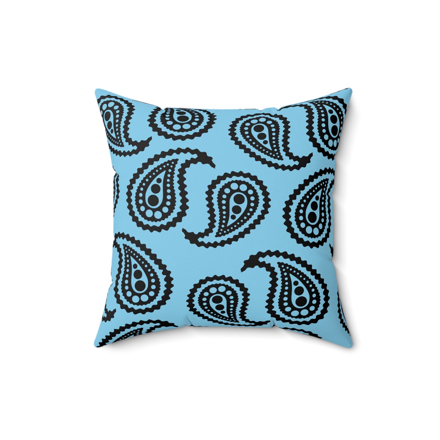 Sky Blue, Black Retro Paisley Cushion Pillow