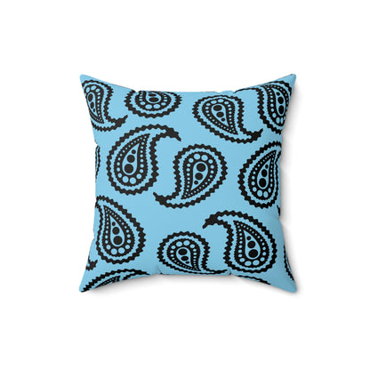 Sky Blue, Black Retro Paisley Cushion Pillow