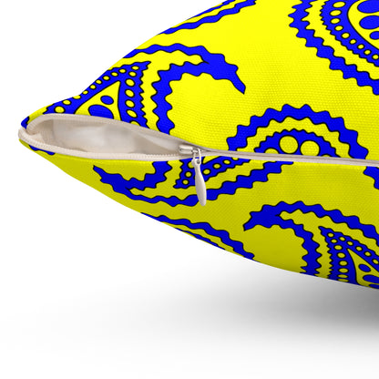 Yellow, Blue Retro Paisley Cushion Pillow