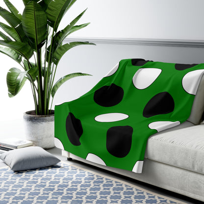 Green, Black, White Retro Polka Dots Blanket Throw