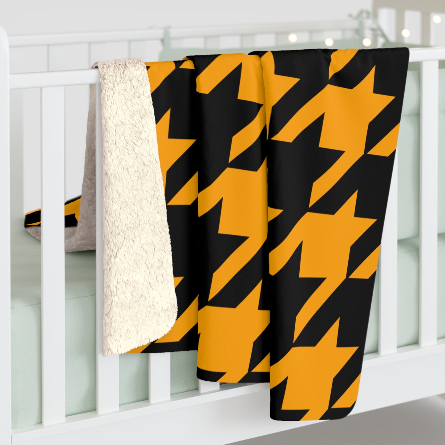 Orange, Black Retro Houndstooth Blanket Throw