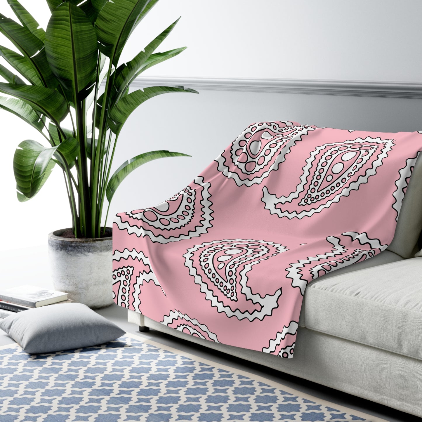 Pink, White Retro Paisley Blanket Throw