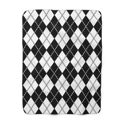 Black, White Retro Argyle Blanket Throw