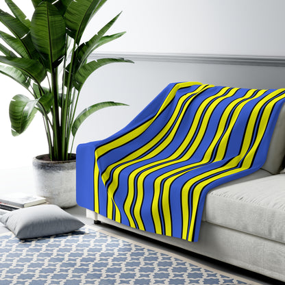 Royal Blue, Yellow Retro Stripes Blanket Throw