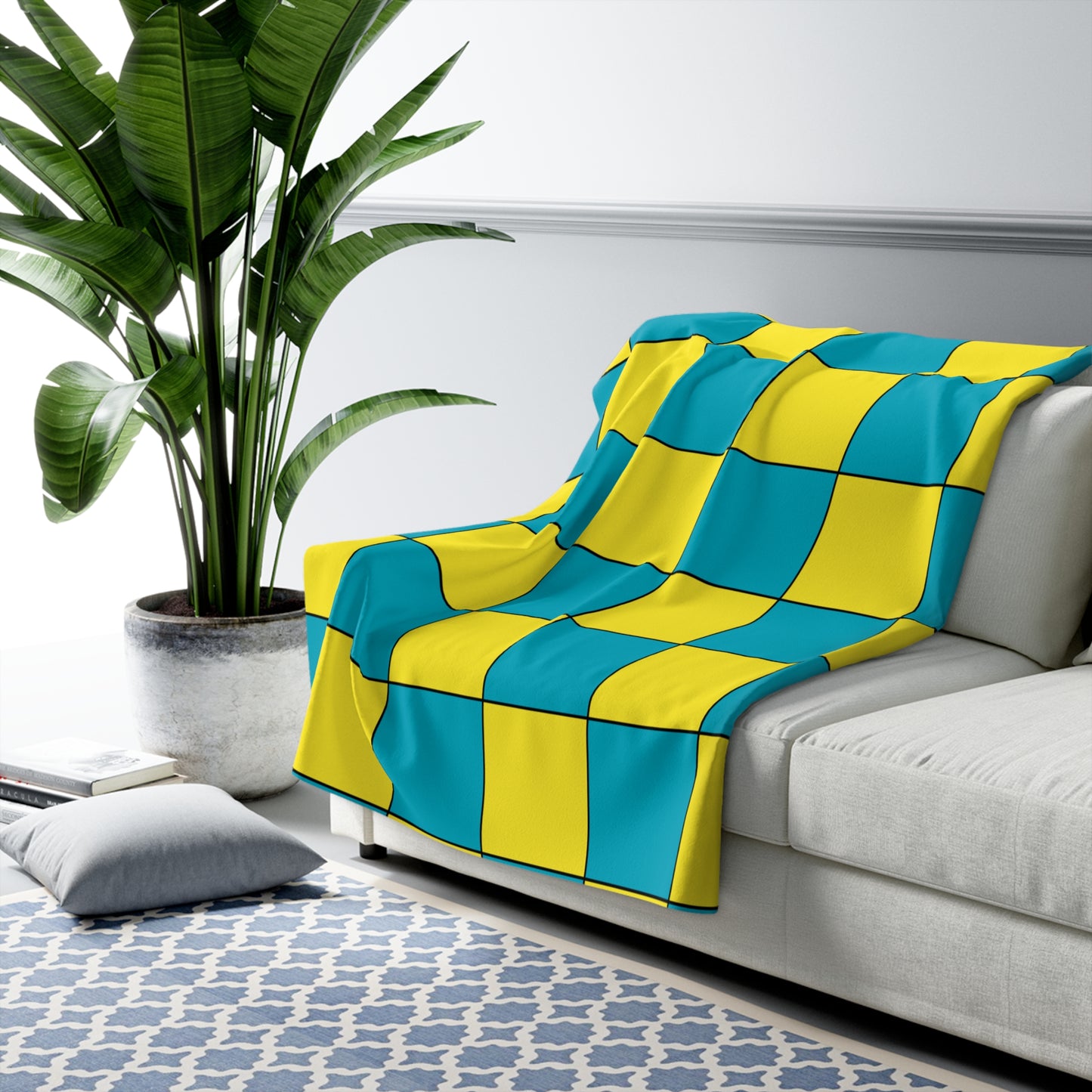 Kazakhstan Retro Check Blanket Throw