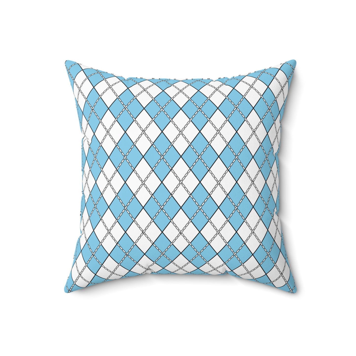Sky Blue, White Retro Argyle Cushion Pillow