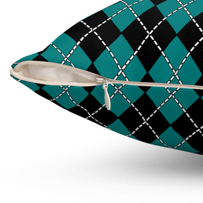 Teal, Black Retro Argyle Cushion Pillow