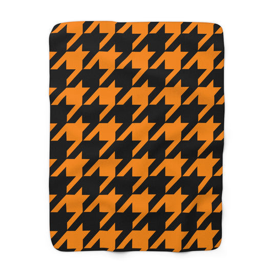 Dark Orange, Black Retro Houndstooth Blanket Throw