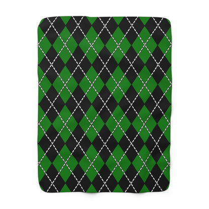 Green, Black Retro Argyle Blanket Throw