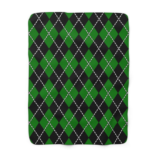 Green, Black Retro Argyle Blanket Throw