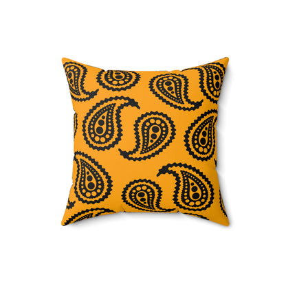 Orange, Black Retro Paisley Cushion Pillow