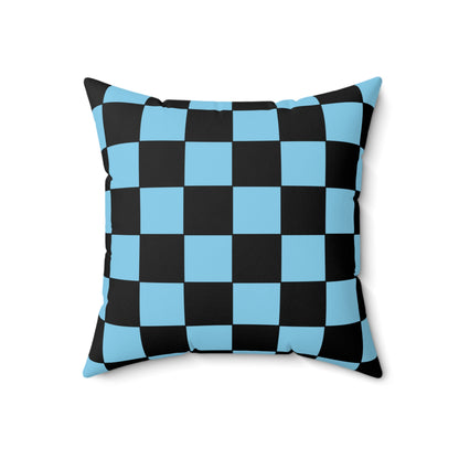 Sky Blue, Black Retro Check Cushion Pillow