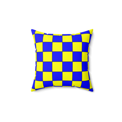Yellow, Blue Retro Check Cushion Pillow