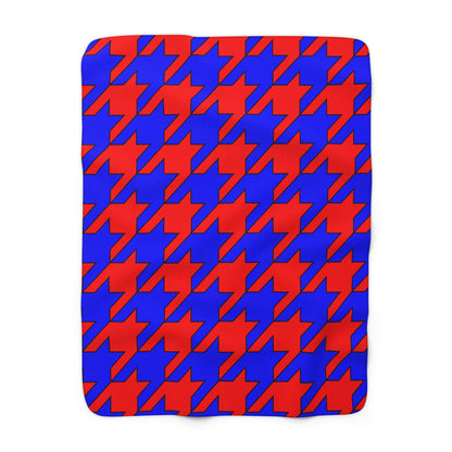 Red, Blue Retro Houndstooth Blanket Throw