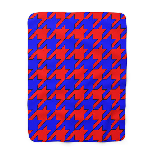 Red, Blue Retro Houndstooth Blanket Throw