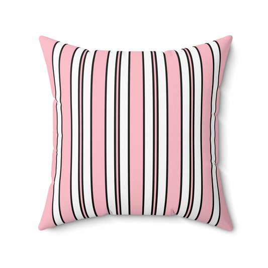 Pink, White Retro Stripes Cushion Pillow