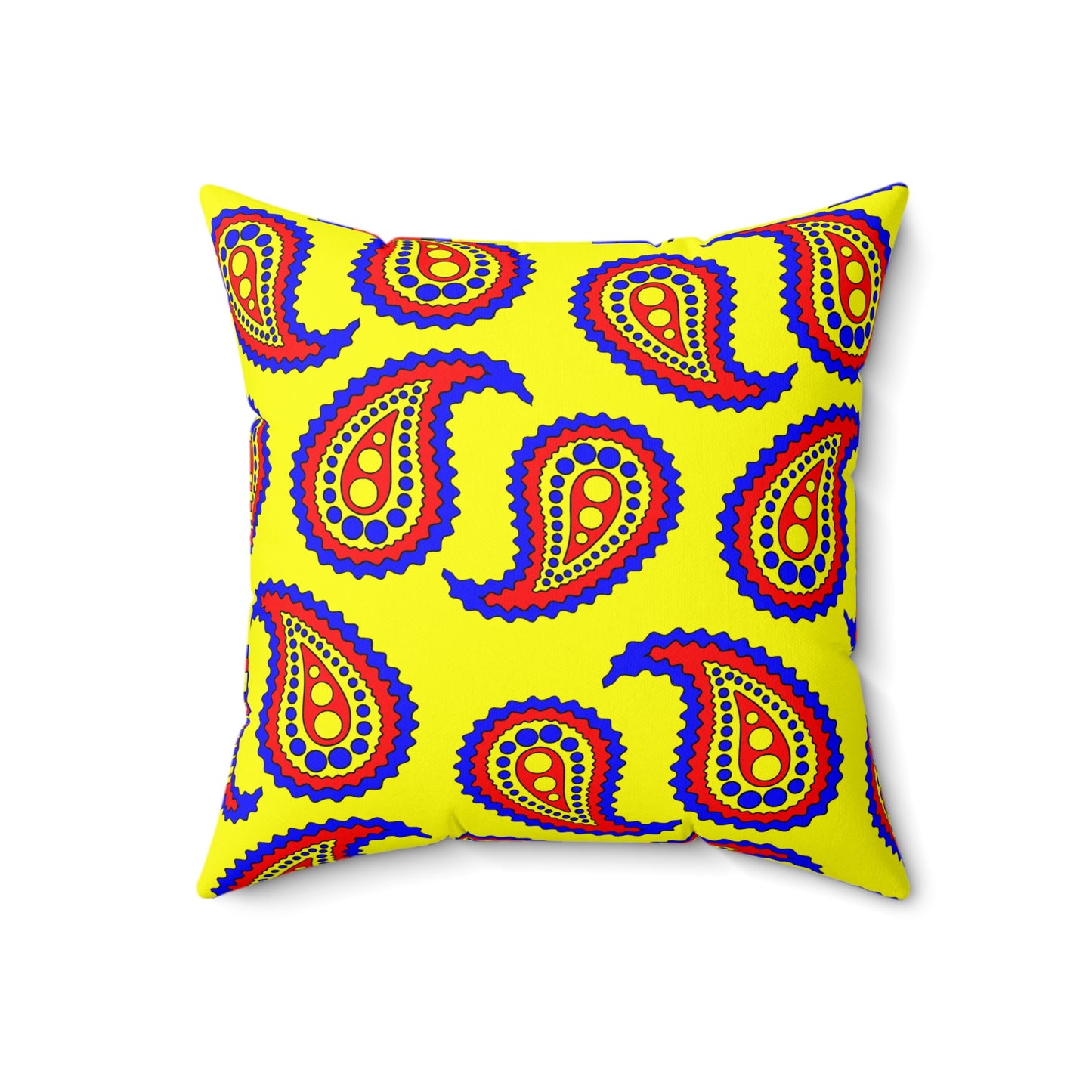Yellow, Blue, Red Retro Paisley Cushion Pillow