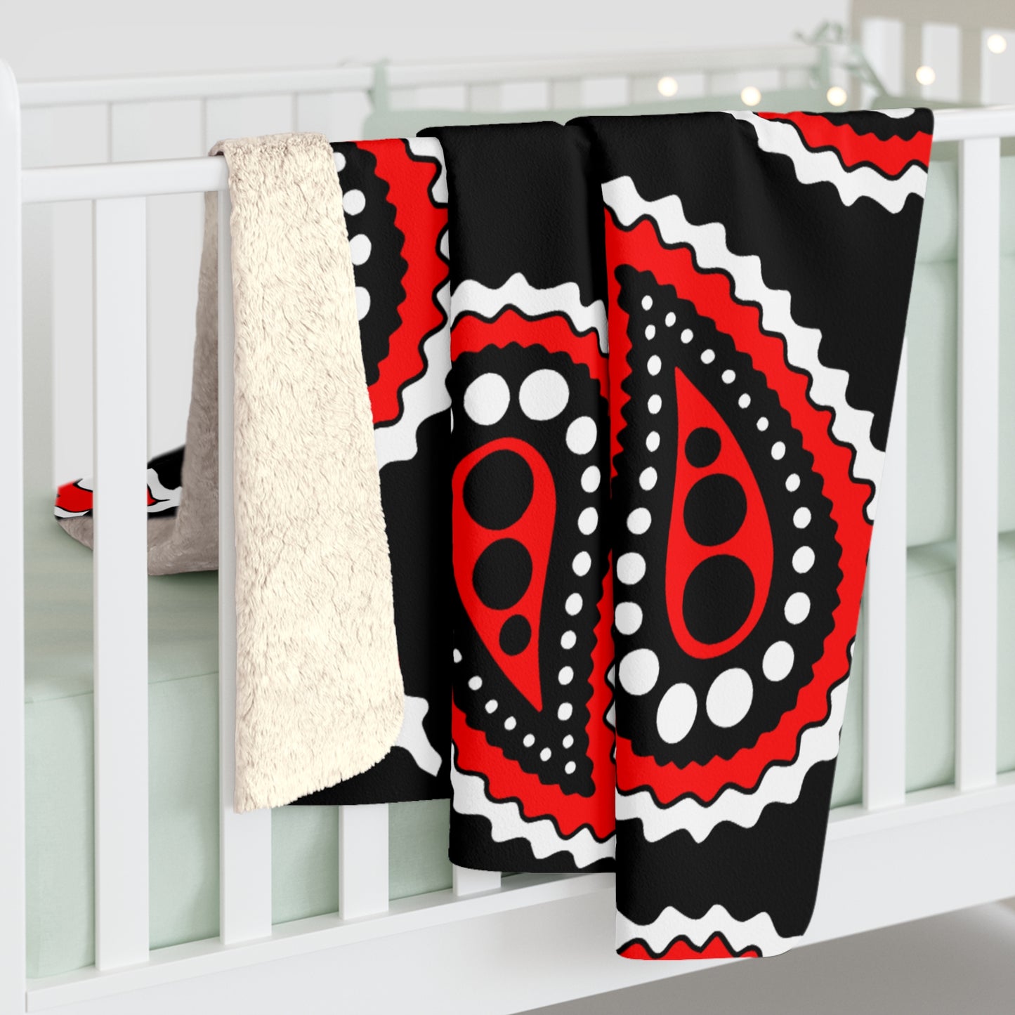 Black, White, Red Retro Paisley Blanket Throw