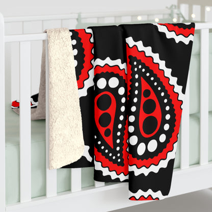 Black, White, Red Retro Paisley Blanket Throw