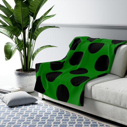 Green, Black Retro Polka Dots Blanket Throw