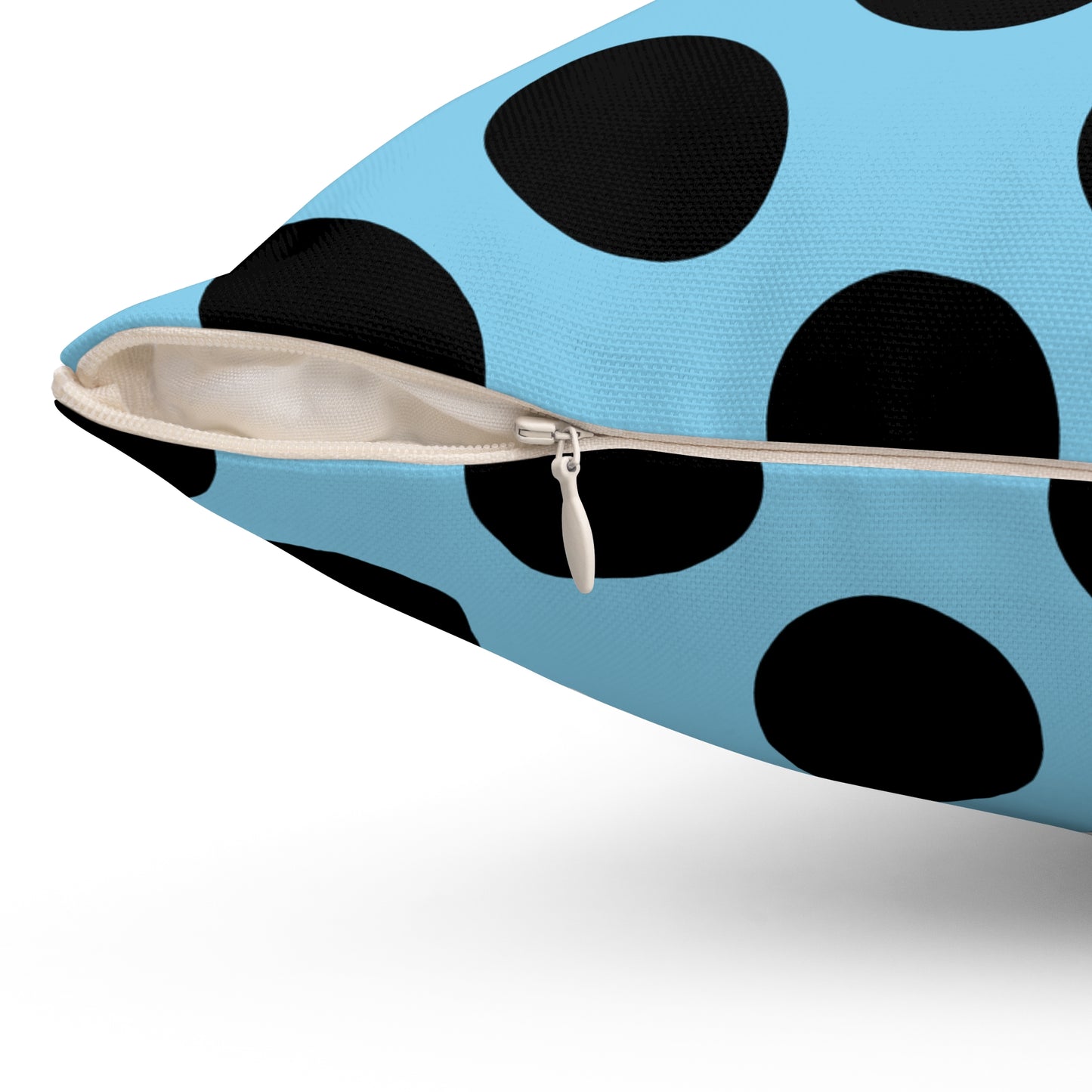 Sky Blue, Black Retro Polka Dots Cushion Pillow