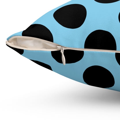 Sky Blue, Black Retro Polka Dots Cushion Pillow