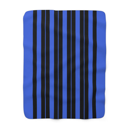 Royal Blue, Black Retro Stripes Blanket Throw