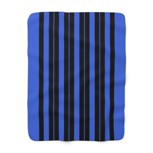 Royal Blue, Black Retro Stripes Blanket Throw