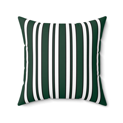 Dark Green, White Retro Stripes Cushion Pillow