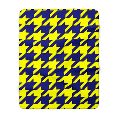 Navy Blue, Yellow Retro Houndstooth Blanket Throw